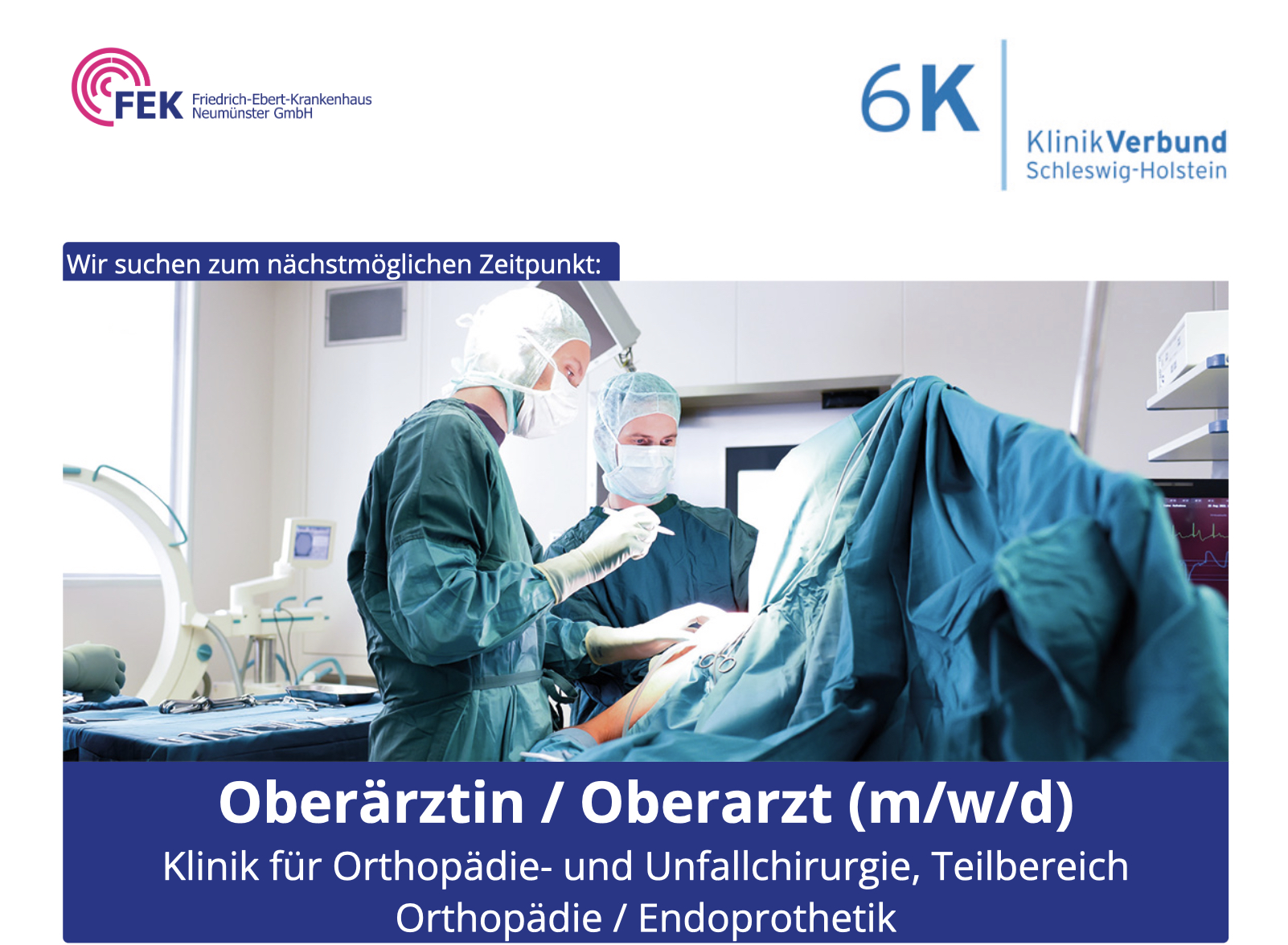 Oberärztin / Oberarzt (m/w/d)  Klinik für Orthopädie- und Unfallchirurgie in Neumünster
